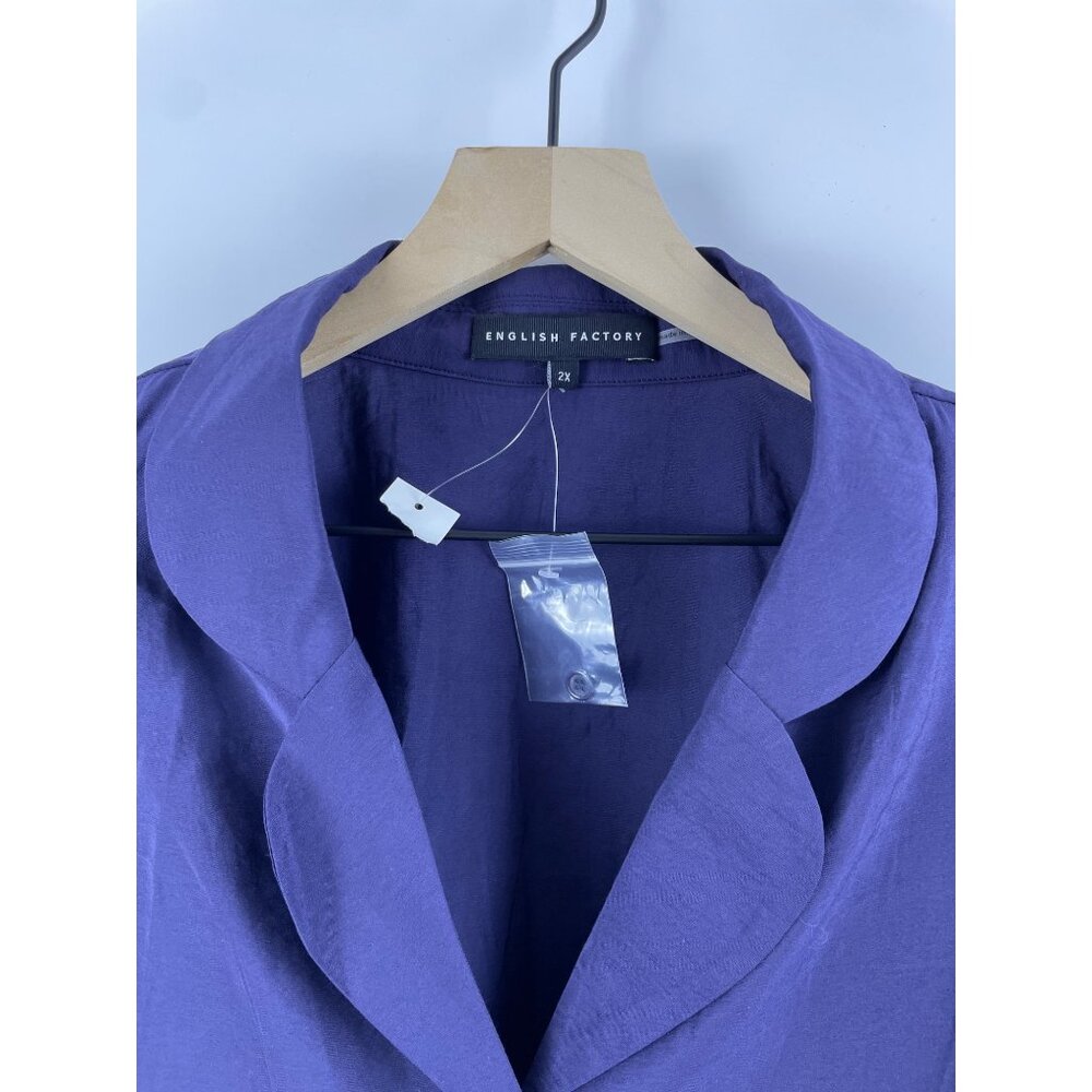 English Factory Women's 2X Plus Blouson Sleeve Collared Button Up Blouse Blue - Picture 4 of 10